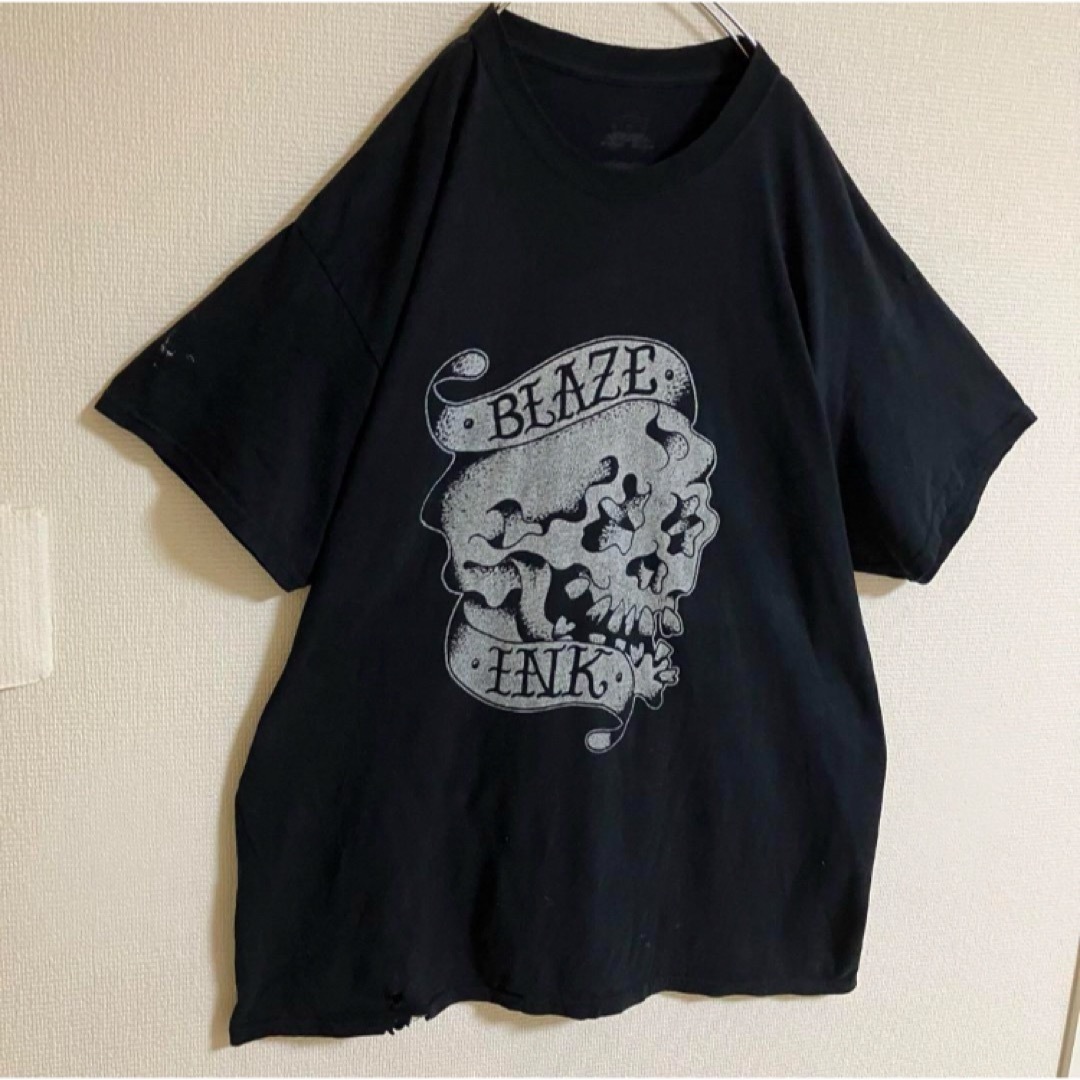 スカルオールドデザインビッグプリントTシャツガイコツtシャツオーバーサイズ メンズのトップス(Tシャツ/カットソー(半袖/袖なし))の商品写真