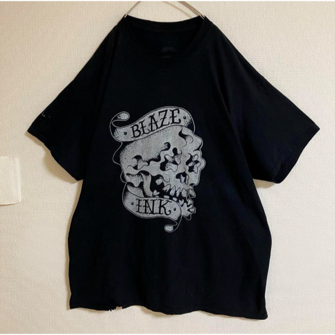 スカルオールドデザインビッグプリントTシャツガイコツtシャツオーバーサイズ メンズのトップス(Tシャツ/カットソー(半袖/袖なし))の商品写真