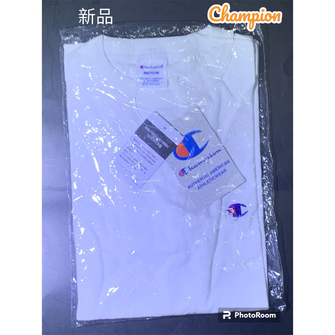 Champion(チャンピオン)の【Champion】　白Ｔシャツ　新品・未使用　Ｍサイズ　刺繍ロゴ メンズのトップス(Tシャツ/カットソー(半袖/袖なし))の商品写真