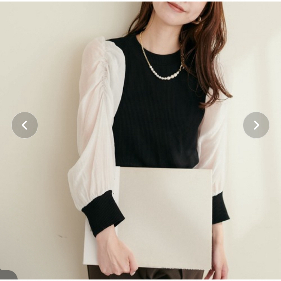 natural couture(ナチュラルクチュール)の異素材シアー袖コンテレコTOPS シアー　トップス　ブラウス レディースのトップス(シャツ/ブラウス(長袖/七分))の商品写真