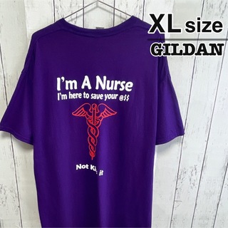 ギルタン(GILDAN)のUSA古着　GILDAN　Tシャツ　XL　パープル　紫　プリント　ロゴ　コットン(Tシャツ/カットソー(半袖/袖なし))