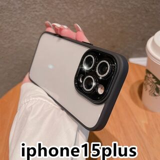 iphone15plusケースレンズ保護付き 耐衝撃ブラック136(iPhoneケース)