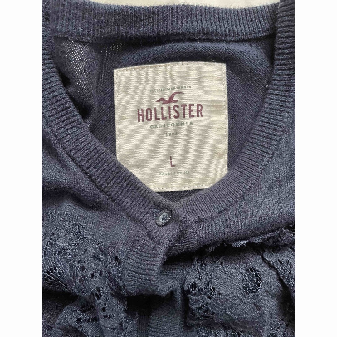 Hollister(ホリスター)のホリスター　ネイビー　カーディガン　Ｌ　長袖　フリル　レース　可愛い レディースのトップス(カーディガン)の商品写真