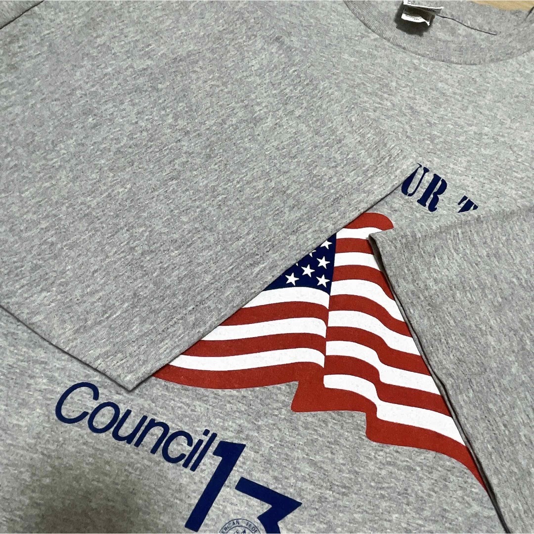 VINTAGE(ヴィンテージ)のUSA製　Tシャツ　3XL　グレー　アメリカ国旗　プリント　オーバーサイズ　古着 メンズのトップス(Tシャツ/カットソー(半袖/袖なし))の商品写真