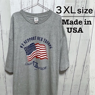 VINTAGE - USA製　Tシャツ　3XL　グレー　アメリカ国旗　プリント　オーバーサイズ　古着
