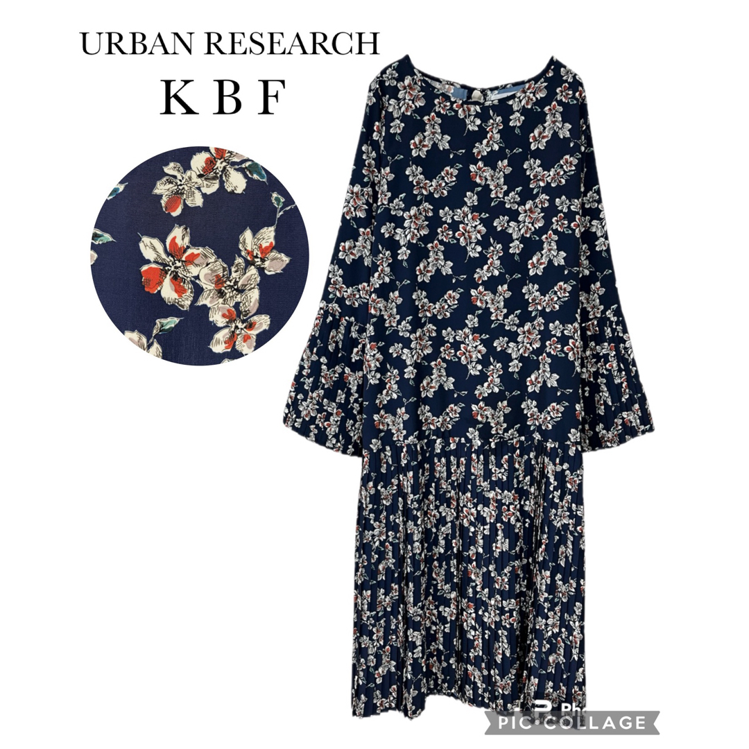 URBAN RESEARCH(アーバンリサーチ)のKBF ケービーエフ　花柄プリーツワンピース　ネイビー　アーバンリサーチ レディースのワンピース(ロングワンピース/マキシワンピース)の商品写真