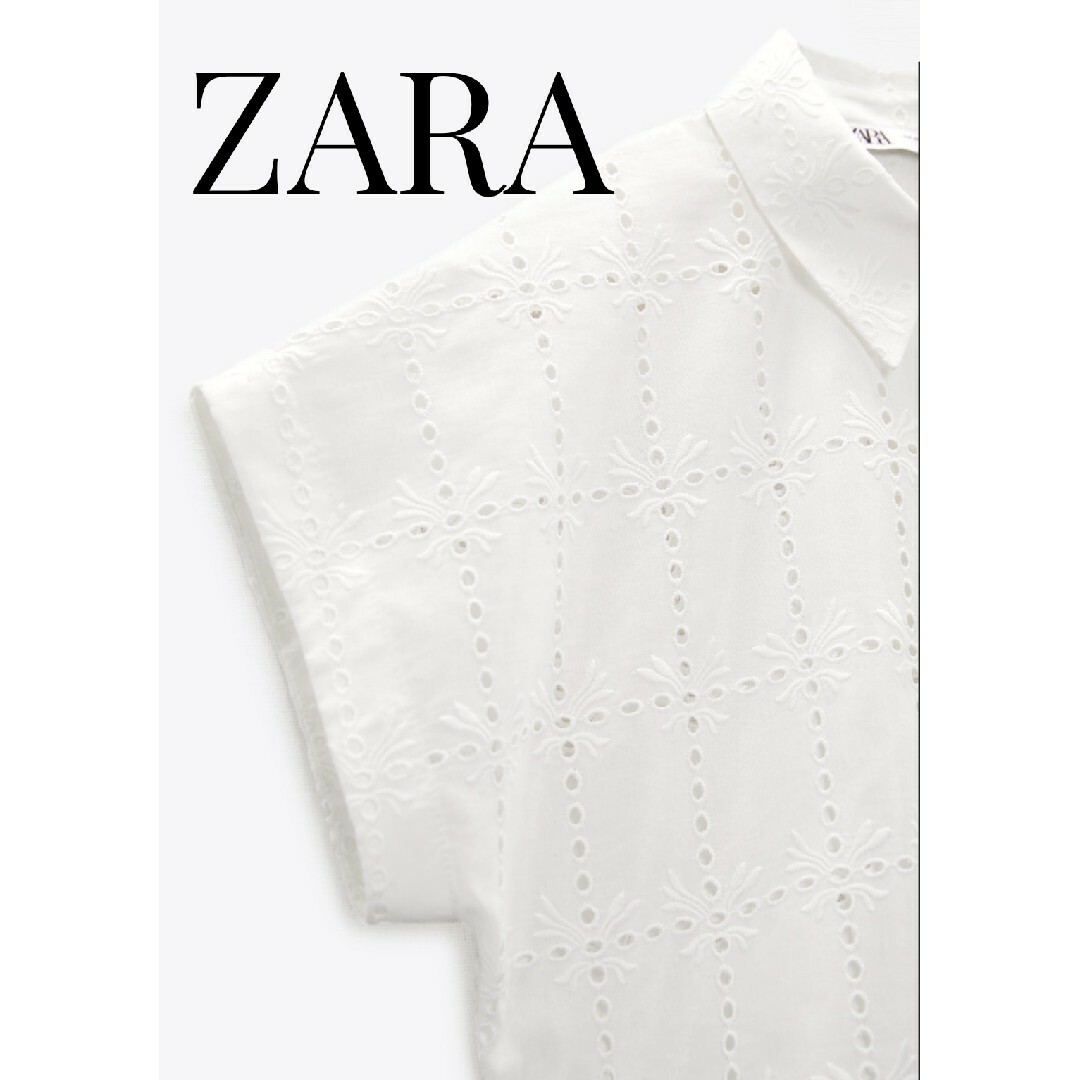 ZARA(ザラ)のZARA エンブロイダリー シャツ 刺繍 クロップド レディースのトップス(シャツ/ブラウス(半袖/袖なし))の商品写真