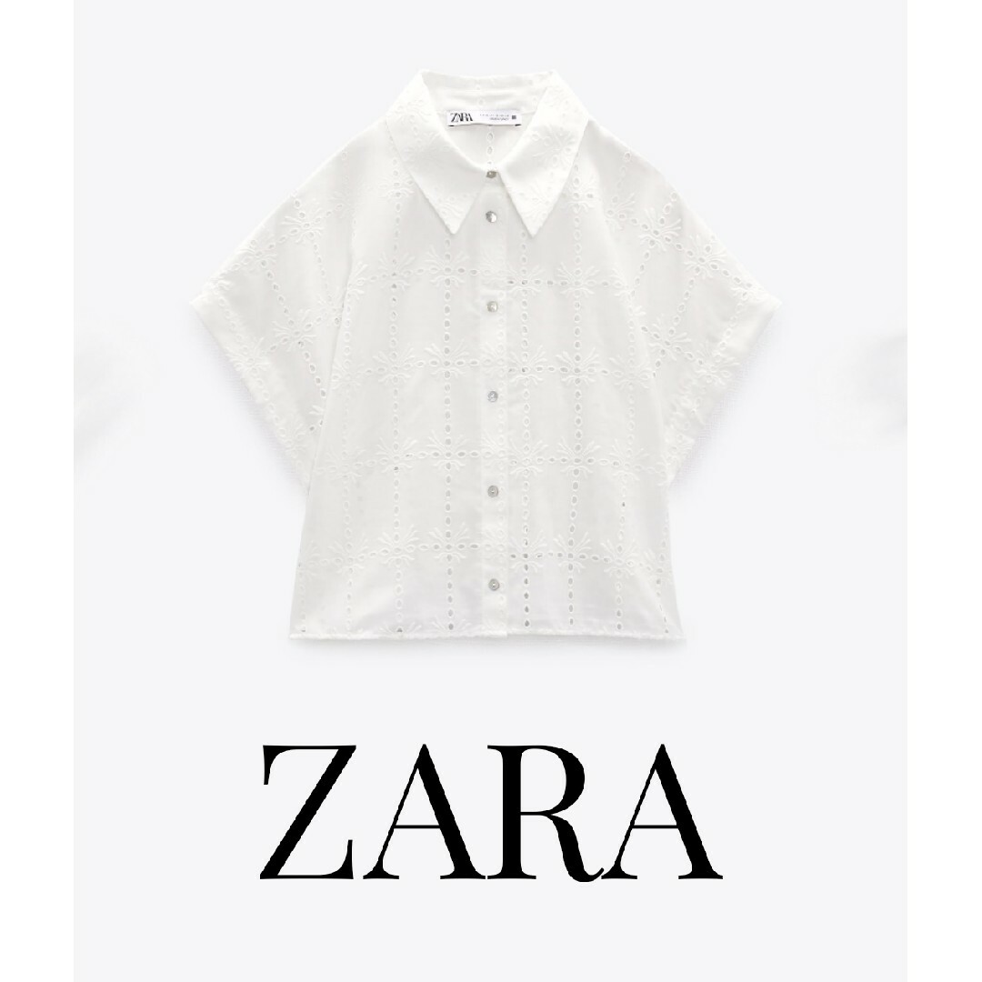 ZARA(ザラ)のZARA エンブロイダリー シャツ 刺繍 クロップド レディースのトップス(シャツ/ブラウス(半袖/袖なし))の商品写真