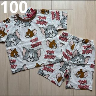 【トムとジェリー】総柄 セットアップ☆Tシャツ・ハーフパンツ パジャマ 100(パジャマ)