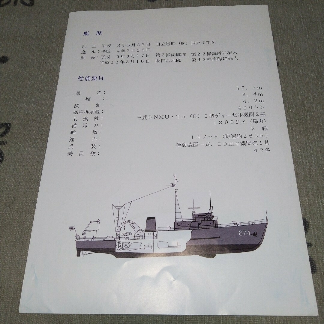 平成レトロ　掃海艇つきしま　乗艦記念冊子　海上自衛隊 エンタメ/ホビーのコレクション(印刷物)の商品写真