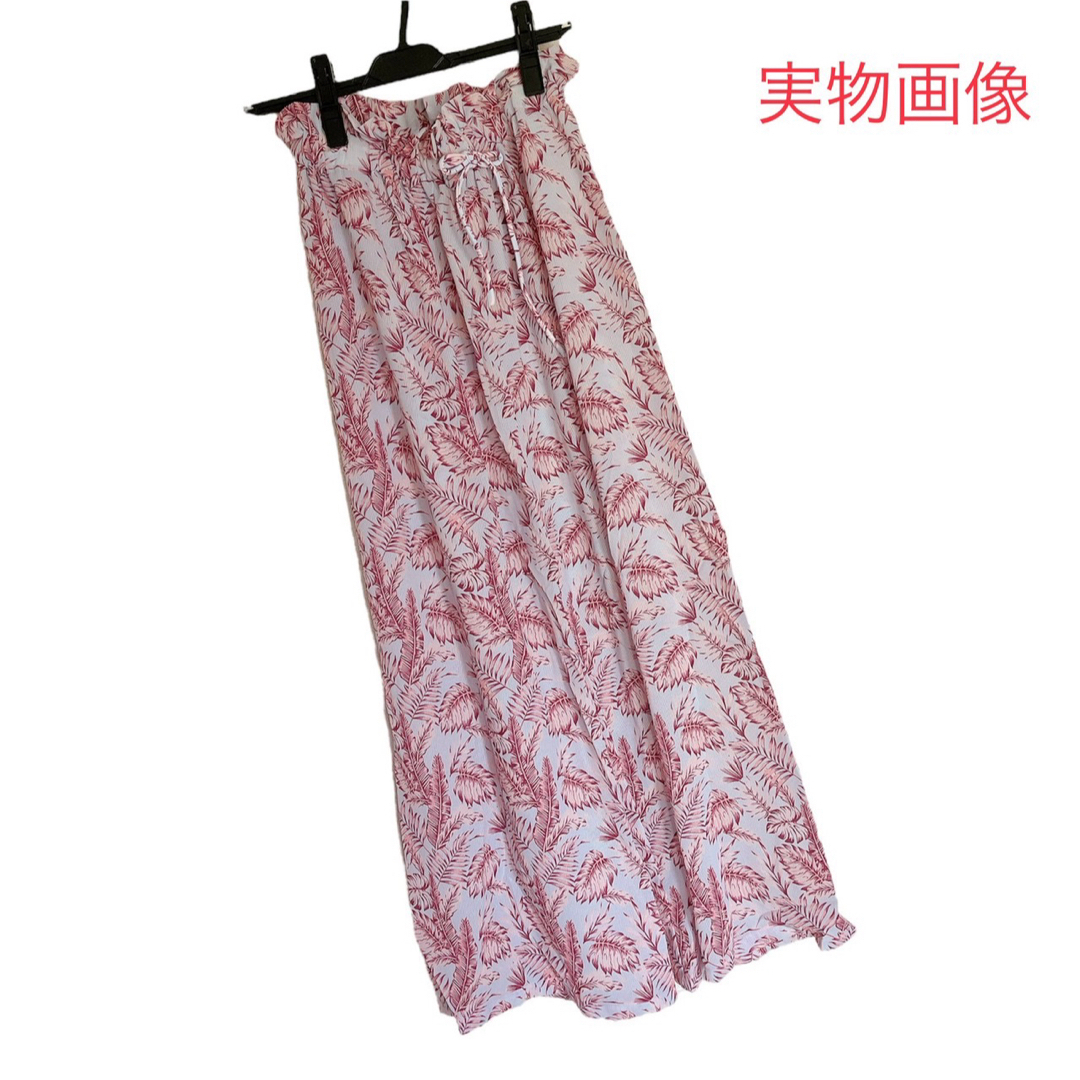 水着 レディース Lサイズ ホワイト ピンク ボタニカル ニット ロングパンツ レディースの水着/浴衣(水着)の商品写真