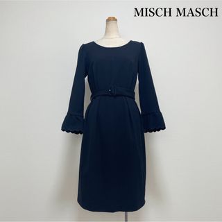 ミッシュマッシュ(MISCH MASCH)のMISCH MASCH スカラップ袖ワンピース ネイビー フレア 美シルエット♡(ひざ丈ワンピース)