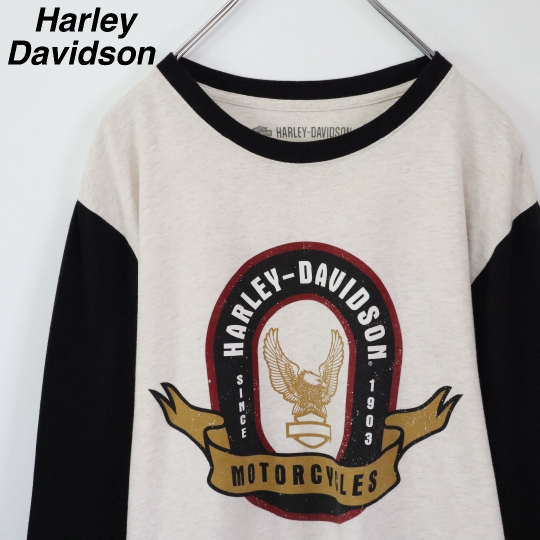 Harley Davidson(ハーレーダビッドソン)の【大人気】ハーレーダビッドソン／ロンT　デカロゴ　メキシコ製　白黒　ストリート メンズのトップス(Tシャツ/カットソー(七分/長袖))の商品写真
