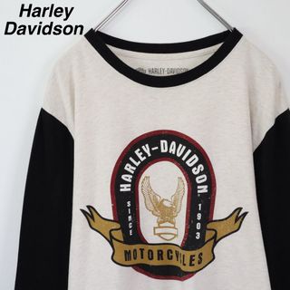 ハーレーダビッドソン(Harley Davidson)の【大人気】ハーレーダビッドソン／ロンT　デカロゴ　メキシコ製　白黒　ストリート(Tシャツ/カットソー(七分/長袖))