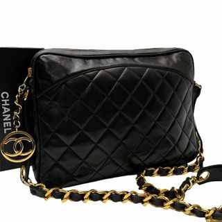 シャネル(CHANEL)の美品 シャネル マトラッセ チェーン ショルダー バッグ ラムスキン レザー 黒(ショルダーバッグ)