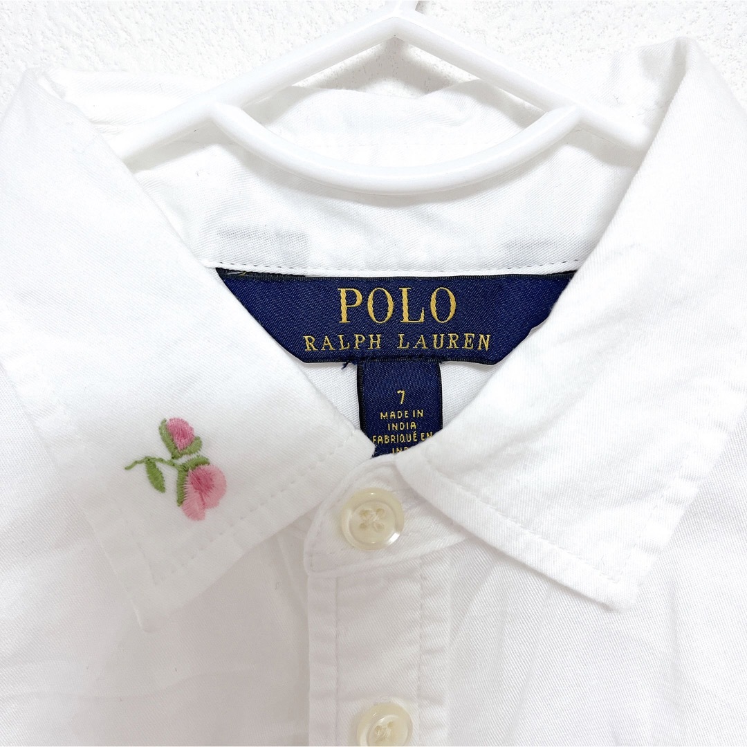POLO RALPH LAUREN(ポロラルフローレン)のポロラルフローレン　長袖シャツ　130 女の子　ホワイト　白　フォーマル　刺繍　 キッズ/ベビー/マタニティのキッズ服女の子用(90cm~)(ブラウス)の商品写真