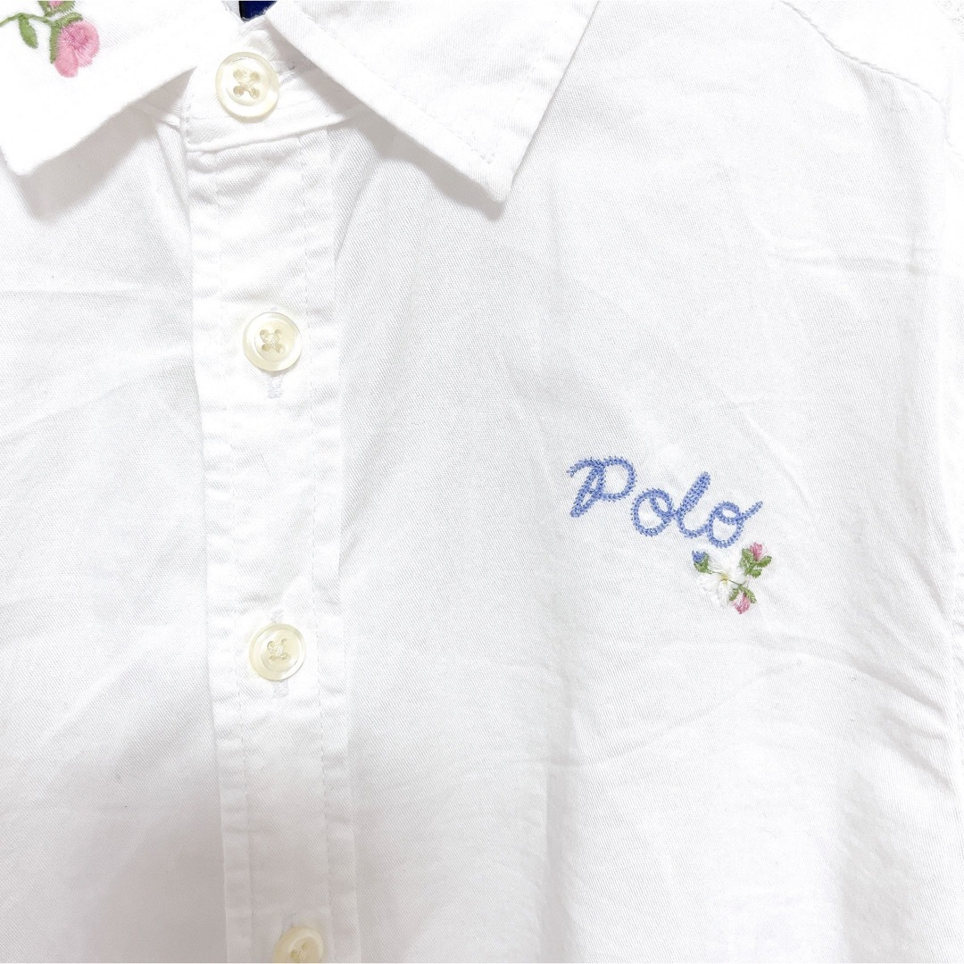 POLO RALPH LAUREN(ポロラルフローレン)のポロラルフローレン　長袖シャツ　130 女の子　ホワイト　白　フォーマル　刺繍　 キッズ/ベビー/マタニティのキッズ服女の子用(90cm~)(ブラウス)の商品写真