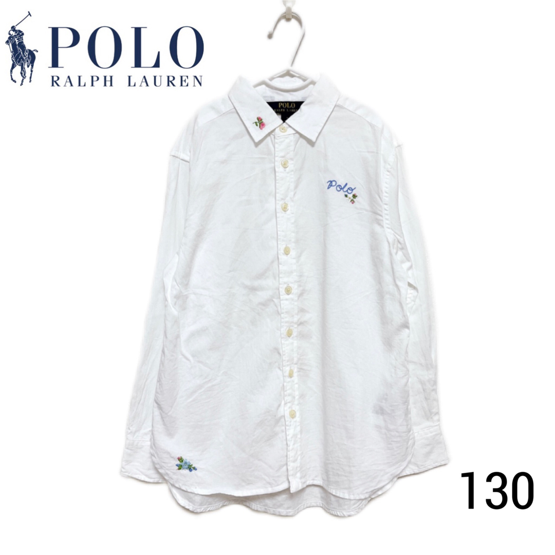 POLO RALPH LAUREN(ポロラルフローレン)のポロラルフローレン　長袖シャツ　130 女の子　ホワイト　白　フォーマル　刺繍　 キッズ/ベビー/マタニティのキッズ服女の子用(90cm~)(ブラウス)の商品写真