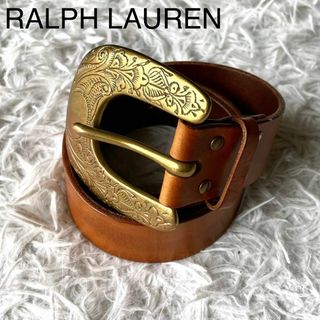 ラルフローレン(Ralph Lauren)の★良品 ラルフローレン ベルト 彫刻 真鍮 装飾 カービング レザー ゴールド(ベルト)