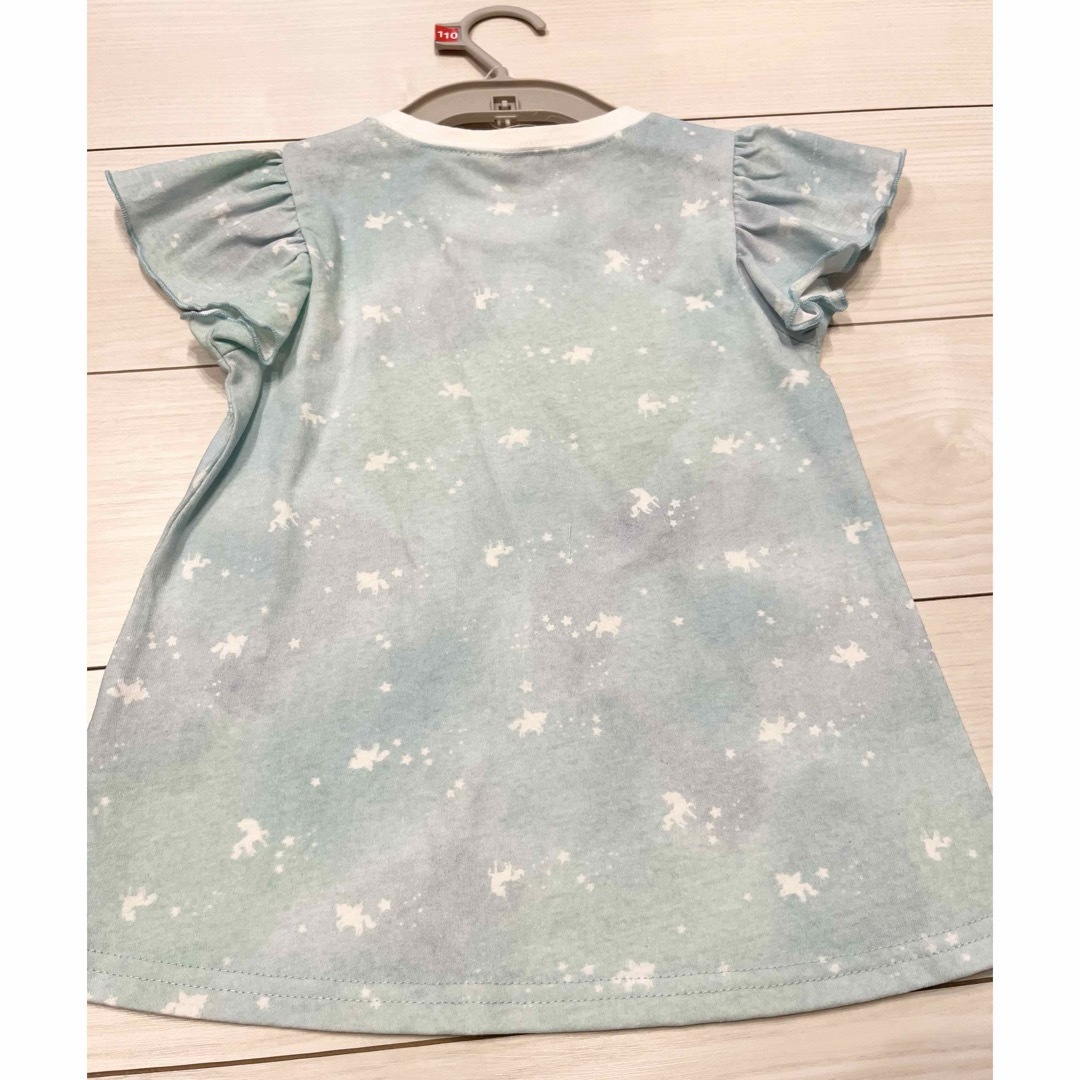 新品 キッズ 女の子 半袖 トップス Tシャツ 水色 110cm ユニコーン キッズ/ベビー/マタニティのキッズ服女の子用(90cm~)(Tシャツ/カットソー)の商品写真