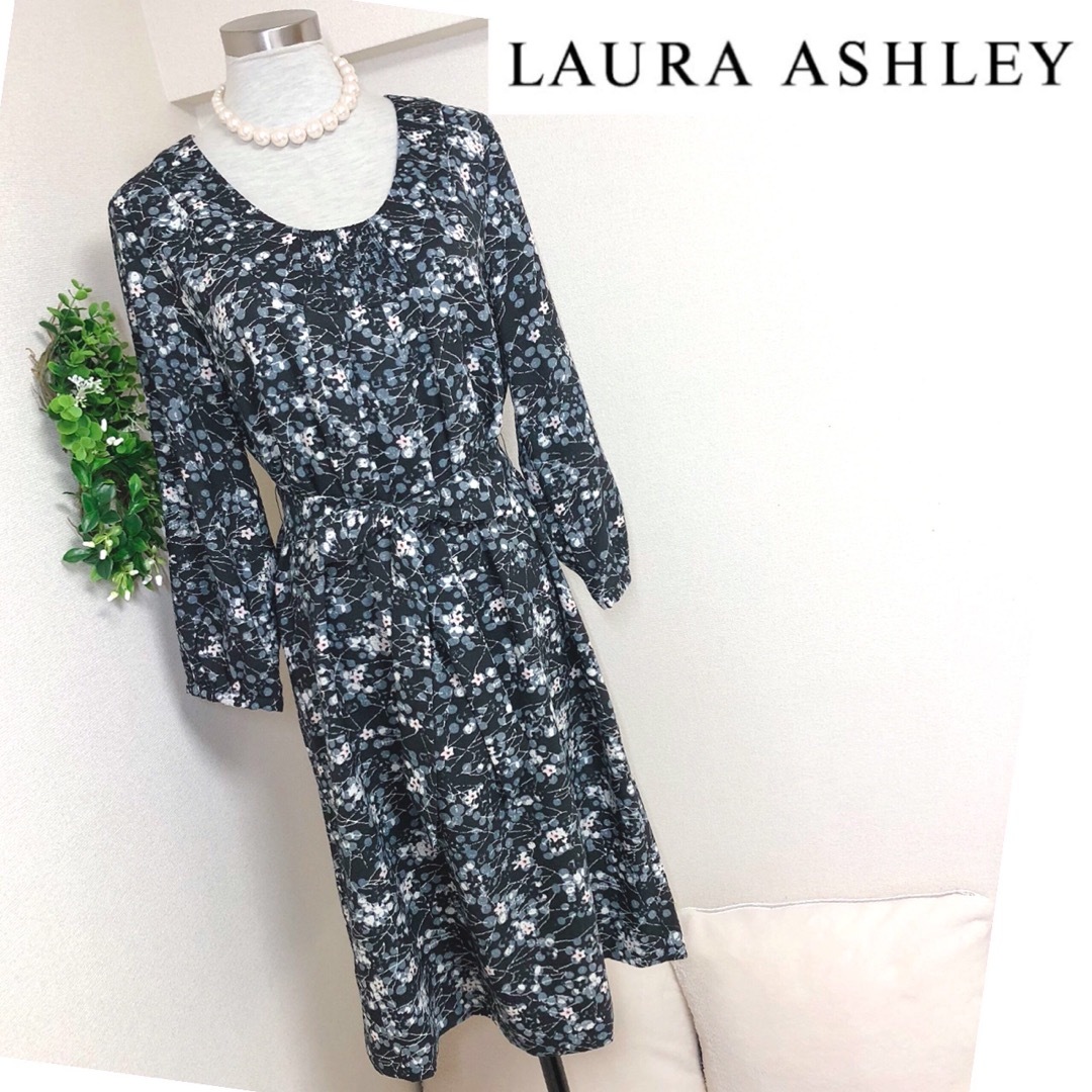 LAURA ASHLEY(ローラアシュレイ)のローラアシュレイの洗えるウエストリボンワンピース11号 レディースのワンピース(ひざ丈ワンピース)の商品写真