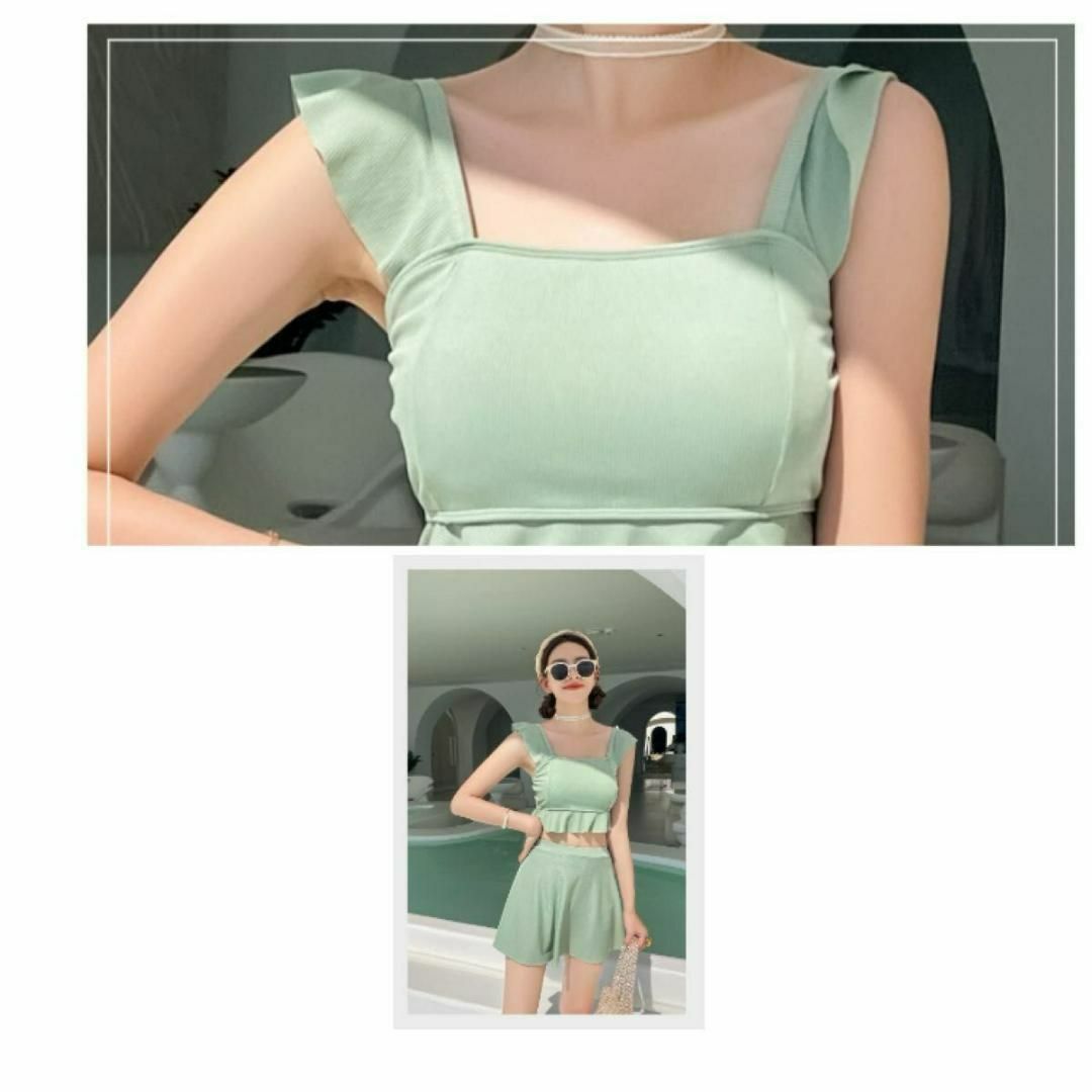 水着 レディース 体型カバー 女の子 M 可愛い ミニスカート ワンピースフリル レディースの水着/浴衣(水着)の商品写真