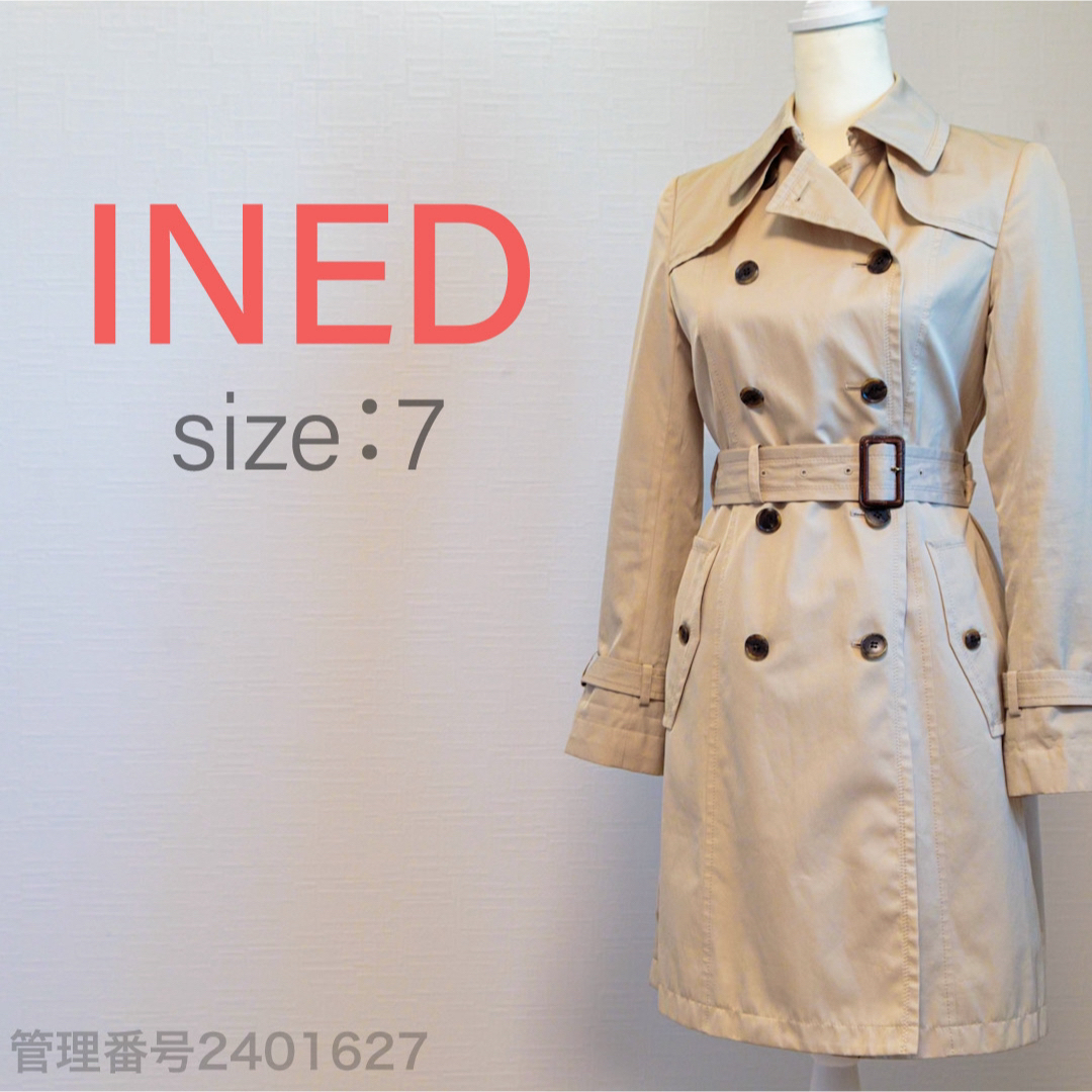 INED(イネド)のINED レディーストレンチコート　ミドル丈　ベージュ　スプリングコート　M レディースのジャケット/アウター(トレンチコート)の商品写真