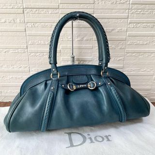 クリスチャンディオール(Christian Dior)のディオール レザー がま口 ハンド バッグ ロゴ 金具 ブルー グリーン 系(ハンドバッグ)