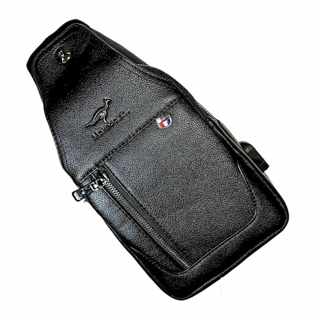 ボディバッグ　⭐️高級革⭐️キチンと感　大容量　本革　黒　USBポート　大人気 メンズのバッグ(ボディーバッグ)の商品写真