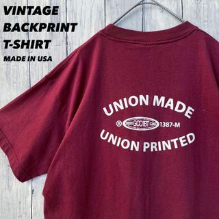 USAヴィンテージ古着　UNION MADEバックプリントTシャツ　L エンジ(Tシャツ/カットソー(半袖/袖なし))