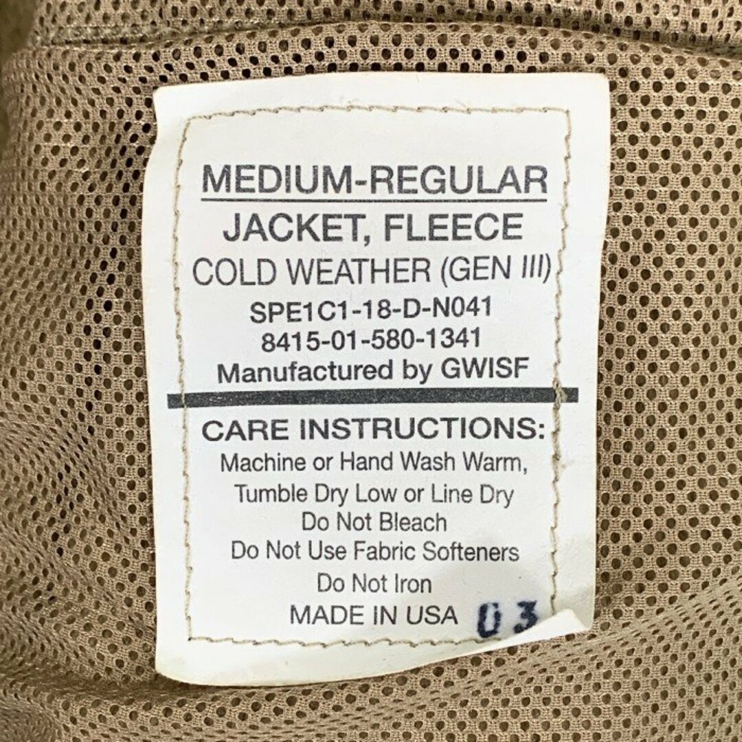 U.S.ARMY 米陸軍 GEN3 ECWCS FLEECE JACKET ジップアップ フリースジャケット コヨーテ 18年会計 8415-01-580-1341 Size M-R メンズのジャケット/アウター(その他)の商品写真