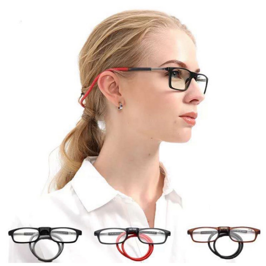 新品　送料無料　シニアグラス　老眼鏡　マグネット　ブラウン レディースのファッション小物(サングラス/メガネ)の商品写真