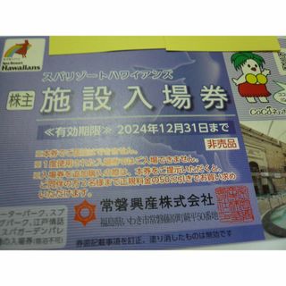 ２枚 常磐興業株主優待券　スパハワイアンズ　12/31(プール)