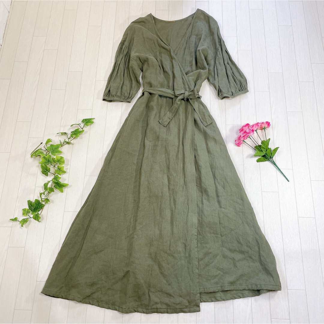 L'Appartement DEUXIEME CLASSE(アパルトモンドゥーズィエムクラス)の美品 L'Appartement Linen Madam Dress カーキ レディースのワンピース(ロングワンピース/マキシワンピース)の商品写真