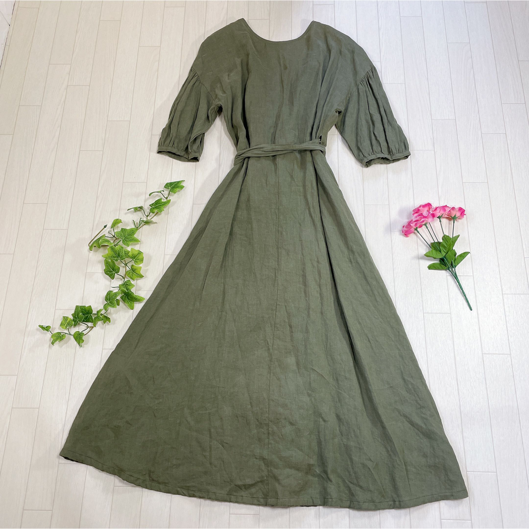 L'Appartement DEUXIEME CLASSE(アパルトモンドゥーズィエムクラス)の美品 L'Appartement Linen Madam Dress カーキ レディースのワンピース(ロングワンピース/マキシワンピース)の商品写真