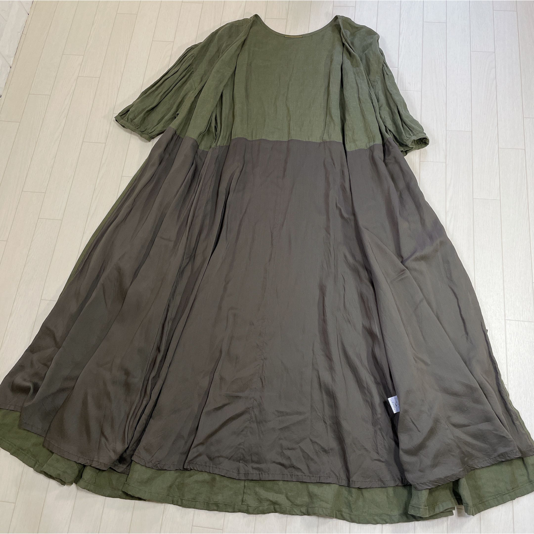 L'Appartement DEUXIEME CLASSE(アパルトモンドゥーズィエムクラス)の美品 L'Appartement Linen Madam Dress カーキ レディースのワンピース(ロングワンピース/マキシワンピース)の商品写真