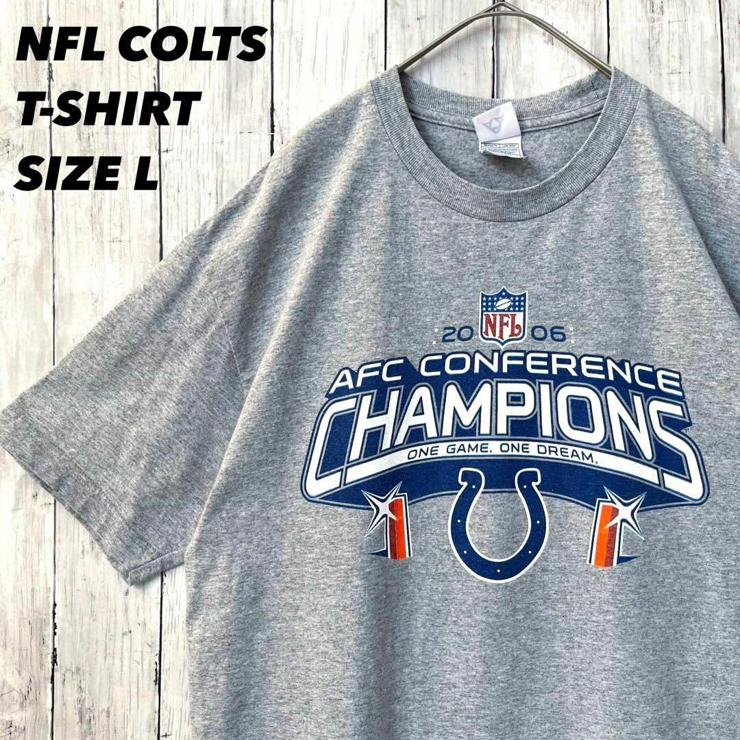 アメリカ古着 NFL COLTS オーバーサイズチャンピオンプリントTシャツ　L メンズのトップス(Tシャツ/カットソー(半袖/袖なし))の商品写真