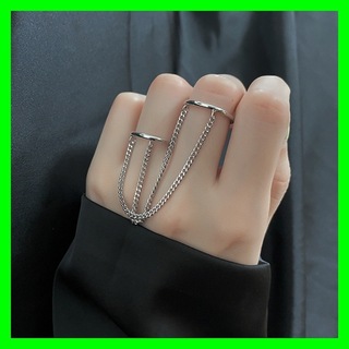 2連リング 指輪 チェーン フリーサイズ シルバー 人気 韓国 モード パンク(リング(指輪))
