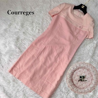 クレージュ(Courreges)の極美品 Courreges バイカラーワンピース シルク混 ロゴボタン 9号(ロングワンピース/マキシワンピース)