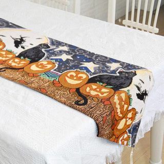 【パターン名:かぼちゃと黒ねこ】テーブルランナー ハロウィン 飾り 33*180(その他)