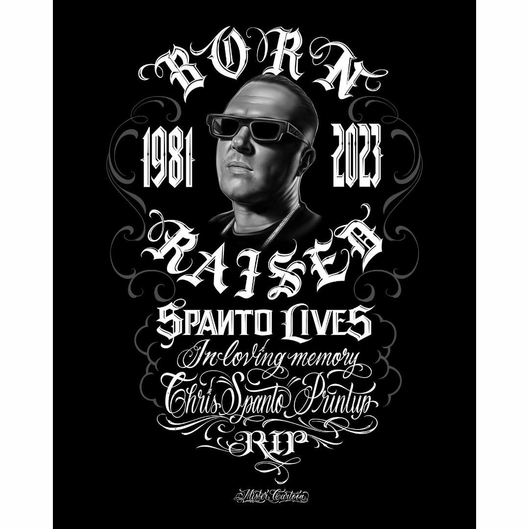 Mr Cartoon BORN RAISED SPANTO LIVE TEE 黒 メンズのトップス(Tシャツ/カットソー(半袖/袖なし))の商品写真