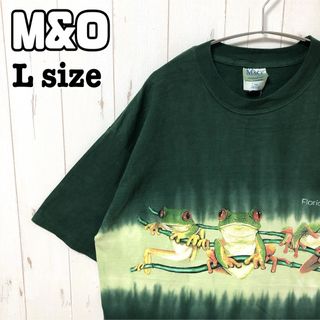 アニマルプリント tシャツ 半袖 カエル 蛙 フロリダ 緑 M&O L 海外古着(Tシャツ/カットソー(半袖/袖なし))