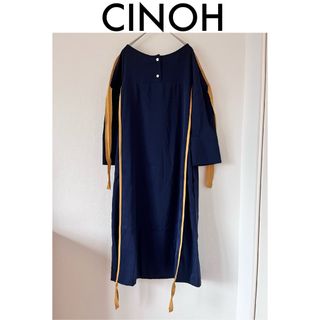 チノ(CINOH)の美品【CINOH】チノ リボンデザインワンピース ネイビー 定価約4万円(ロングワンピース/マキシワンピース)