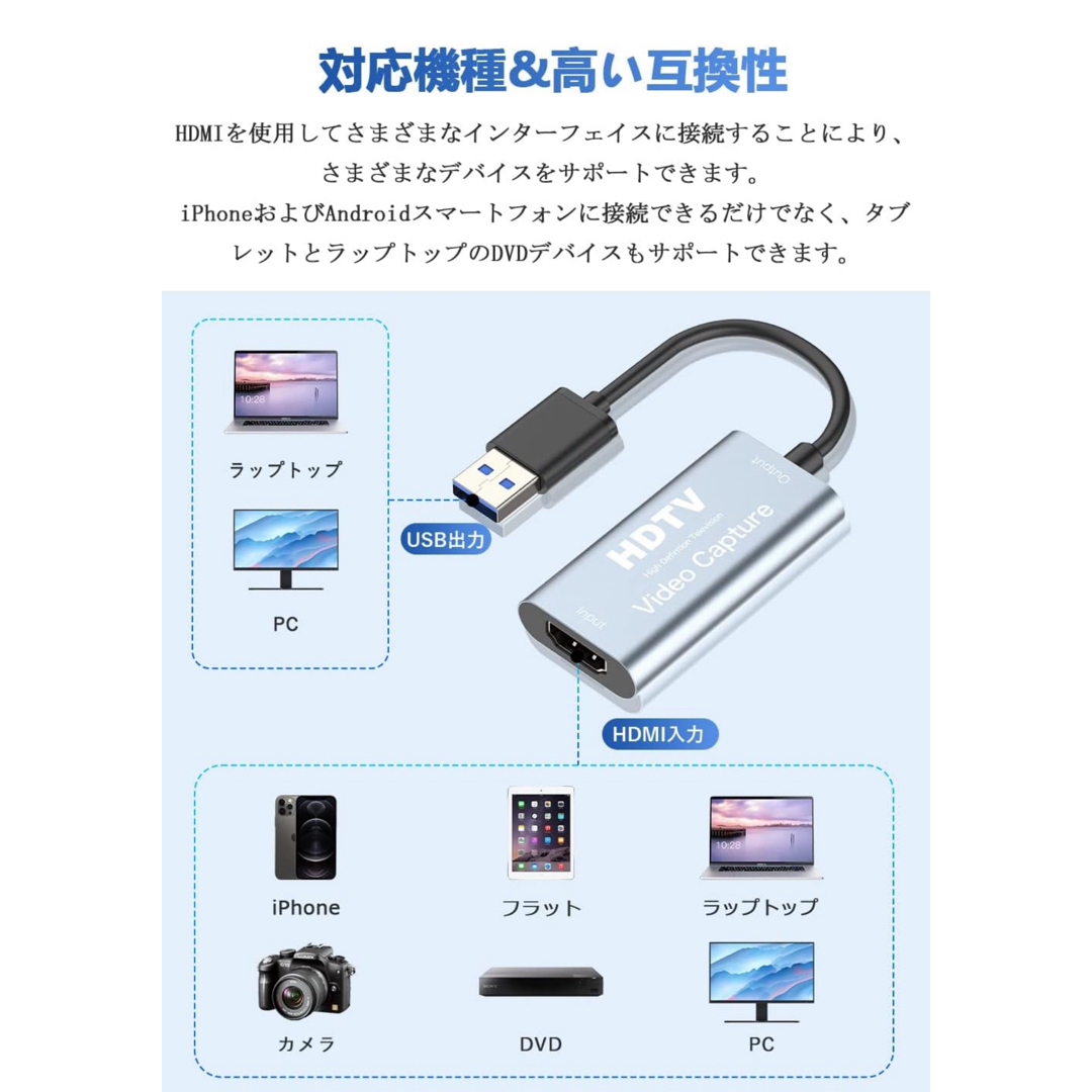 USB3.0 & HDMI 変換アダプタ HD1080P/4KHDMIビデオ録画 スマホ/家電/カメラの生活家電(変圧器/アダプター)の商品写真