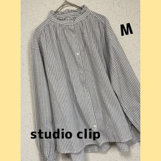 studio clip  フリル襟 ブラウス ストライプ オフィス きれいめ 