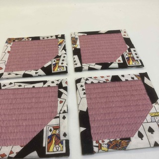 トランプ柄のピンクメセキ畳コースター4枚組 24-20(置物)