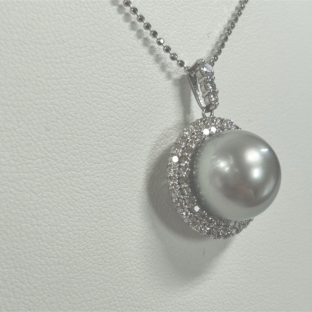 k18WG黒蝶真珠天然ダイヤモンドネックレス レディースのアクセサリー(ネックレス)の商品写真