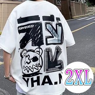 【新商品★】　メンズ　Ｔシャツ　半袖　オーバーサイズ　ストリート　白　２ＸＬ(Tシャツ/カットソー(半袖/袖なし))