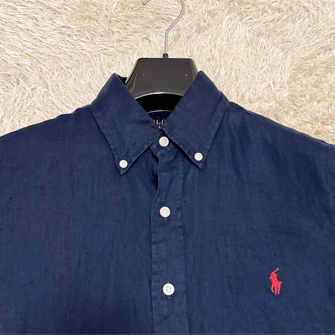 POLO RALPH LAUREN(ポロラルフローレン)の【お値下げ歓迎、即日発送】ポロラルフローレン　麻　ボタンダウン　半袖シャツ　現行 メンズのトップス(シャツ)の商品写真