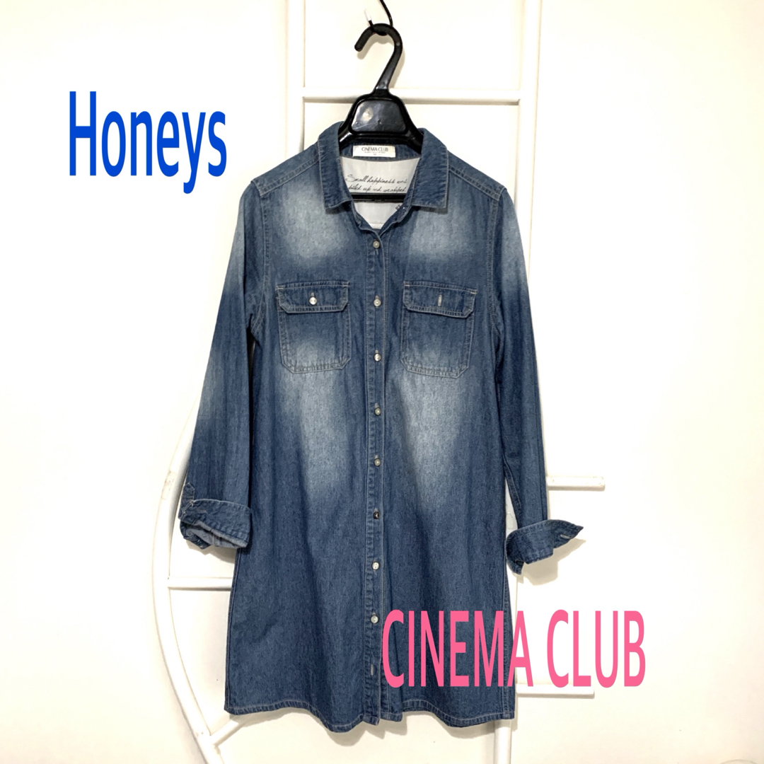 HONEYS(ハニーズ)のCINEMA CLUB◇デニム風シャツワンピース、ロングジャケット◆used レディースのワンピース(ひざ丈ワンピース)の商品写真